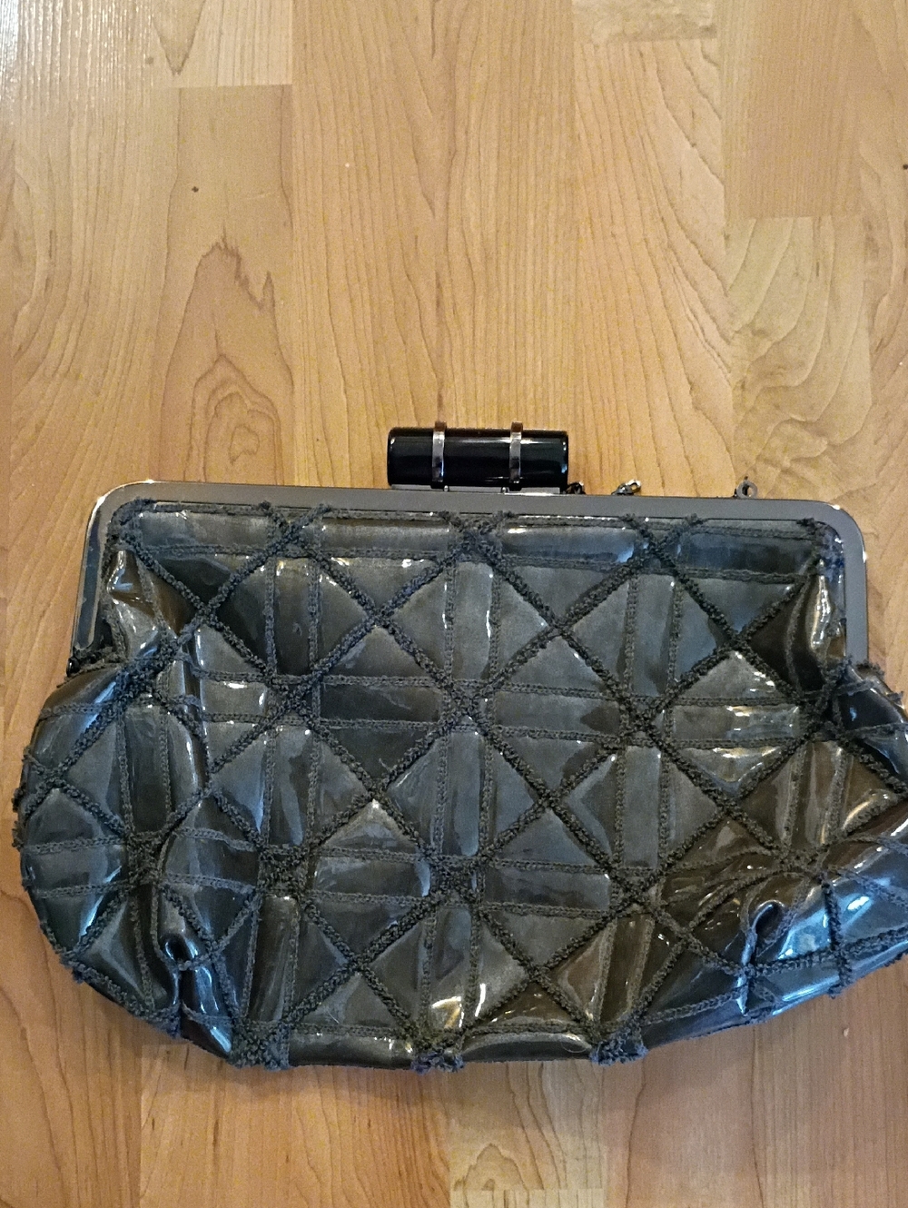 Black Quilted Patent Frame Oversized Clutch